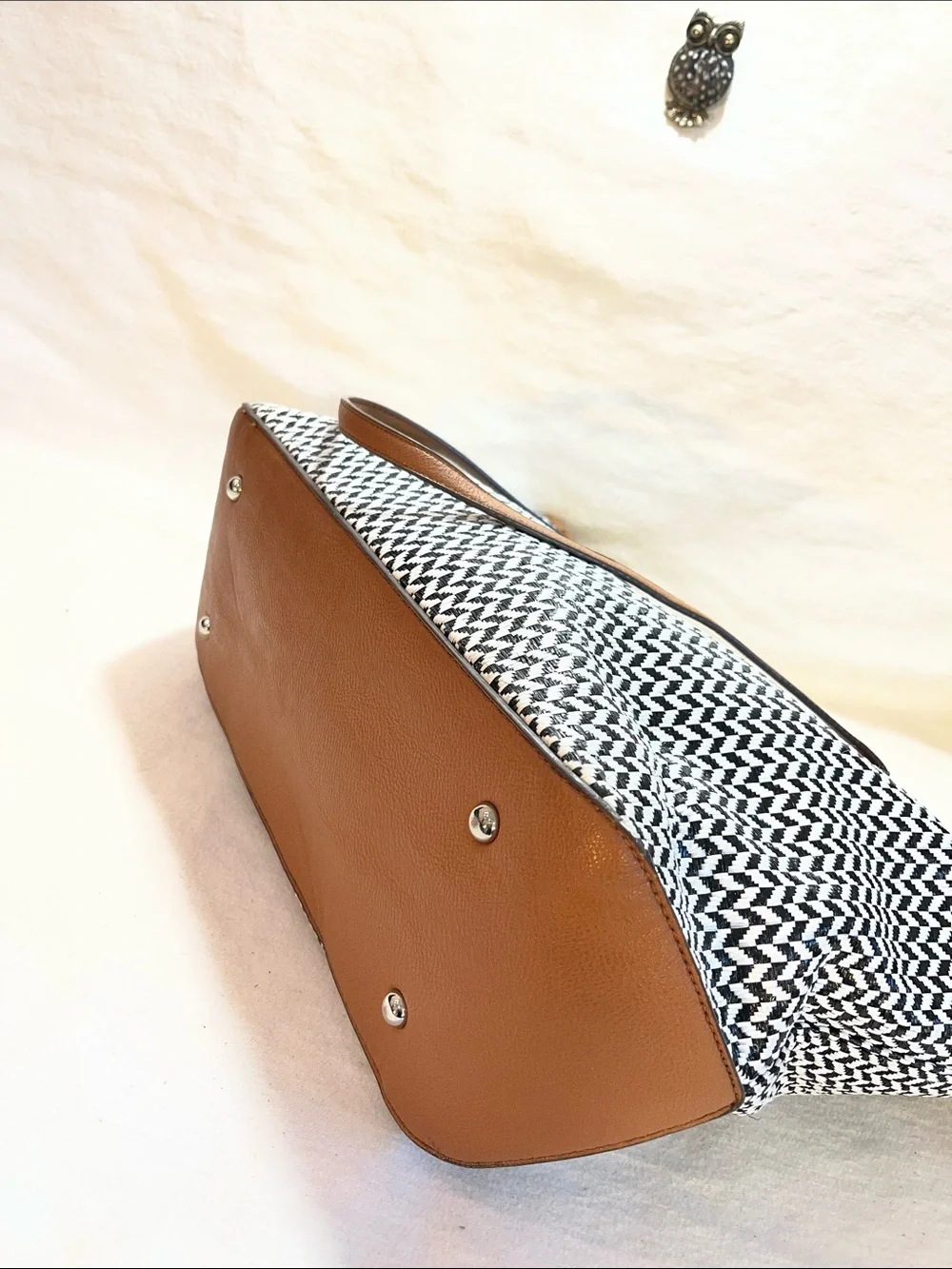 Nine West | Bags | Nine West Black And White Woven Tote With Tan Trim ...